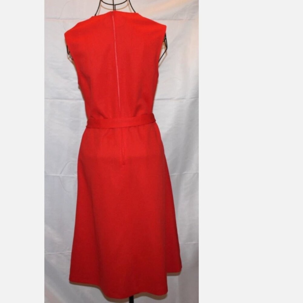 Russ Togs Red Orange Sleeveless Belted Dress M Back Zip Polyester Vintage &rsquo;70&rsquo;s