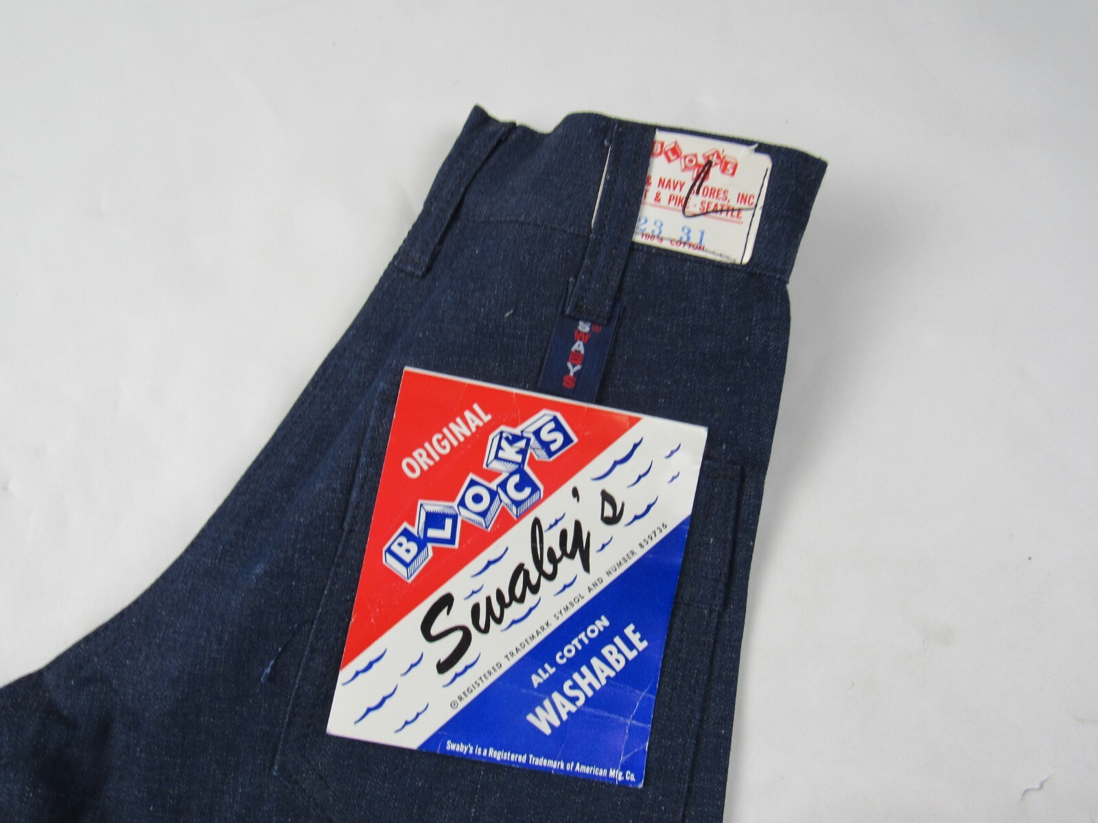 Vtg NOS 1970s Swaby&rsquo;s Selvedge Bell Bottom Jeans Raw Denim High Waist 22.5 x 32