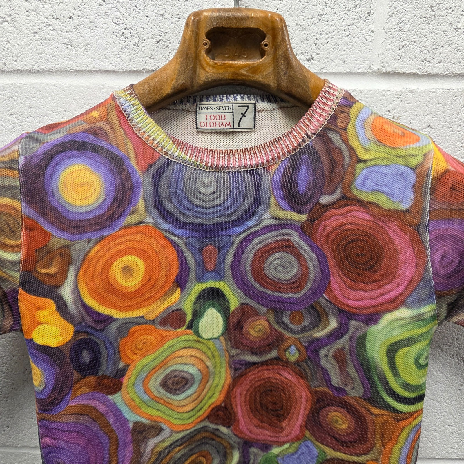 Todd Oldham Times Seven Silk Tshirt Colorful Circles Abstract Art Knit Tee Japan