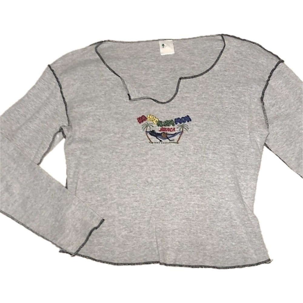 Vintage No Problem Mon Jamaica Long Sleeve Crop Top