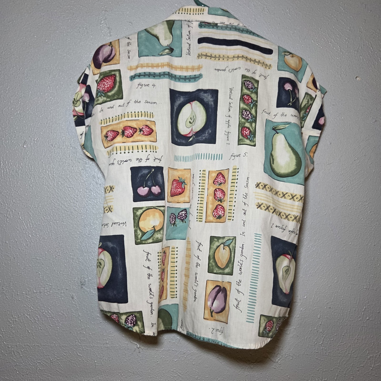 Vintage Fruit Print Blouse Button Up Cottagecore Gardencore Art Teacher Aesthet