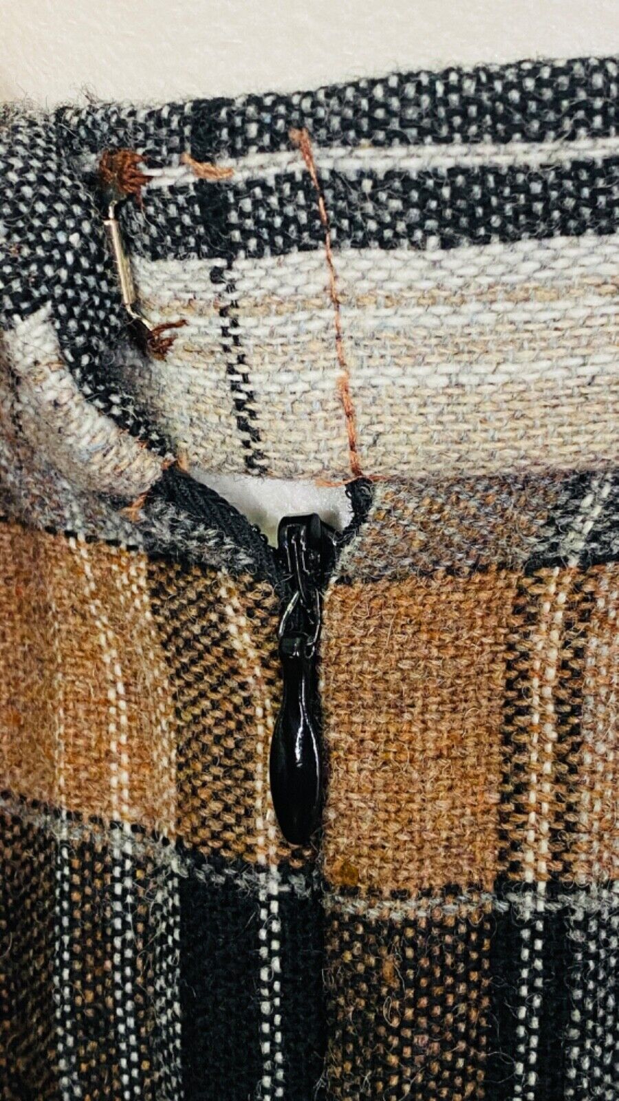 Vintage brown black wool plaid suit jacket blazer skirt set outfit XL plus size
