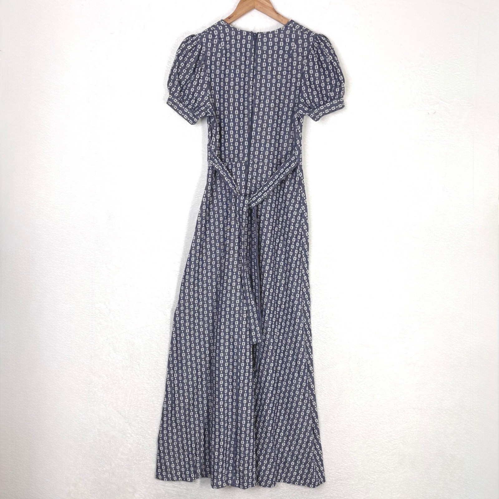 Vintage Terri Petites California Navy Blue Puff Sleeve Maxi Dress Small Prairie