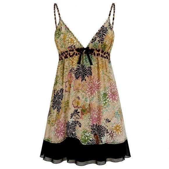Cavalli Vintage Silk Floral Dress w/ Leopard Waistline