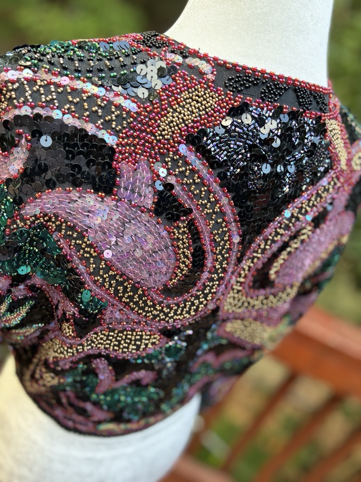 Vntg ‘80s A.J. Bari Silk Beaded Sequin Cropped Bolero Jacket S MFormal Cocktail