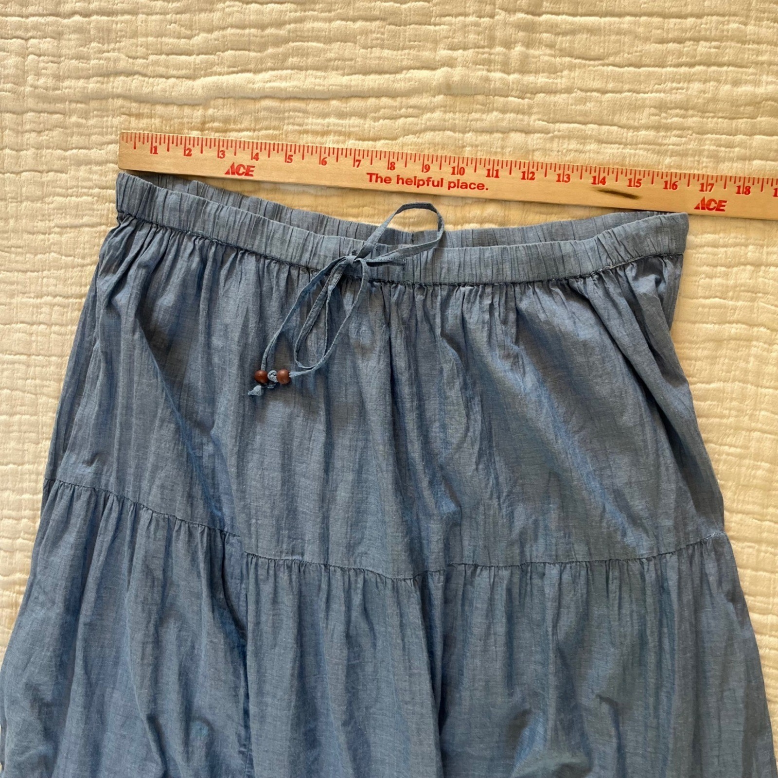 Vintage Style Tiered Cotton Chambray Skirt
