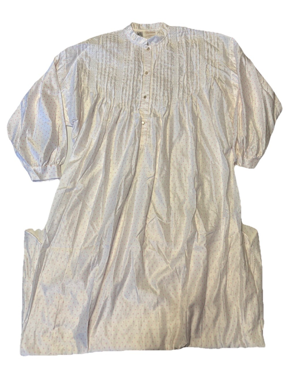 VTG Barbizon Naomi Long Nightgown Ladies Small White Pink Poly Blend Satin Feel
