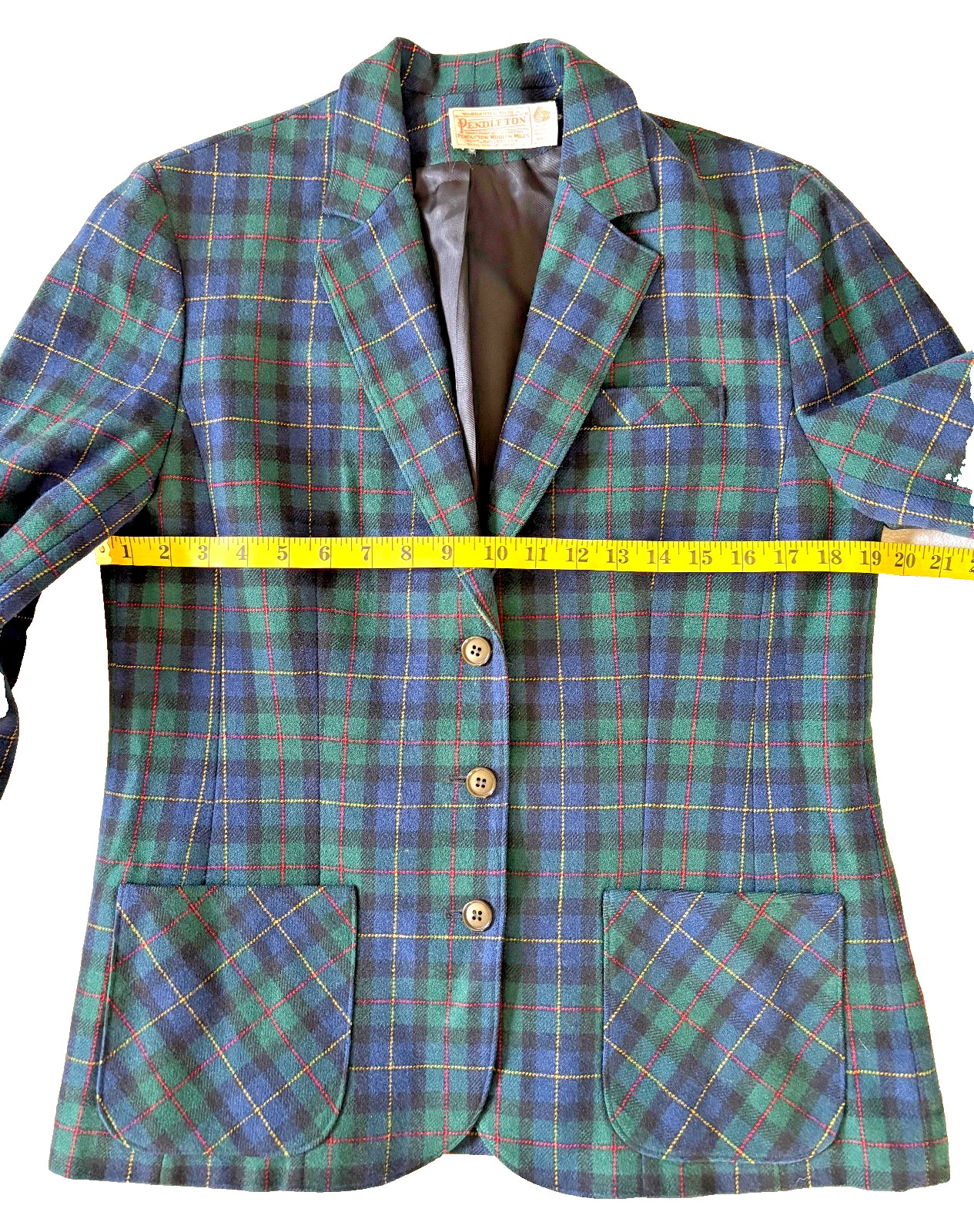 VTG Pendleton 100% Wool Blue-Green Tartan MiUSA Women&rsquo;s Blazer/Suit Jacket HOLES