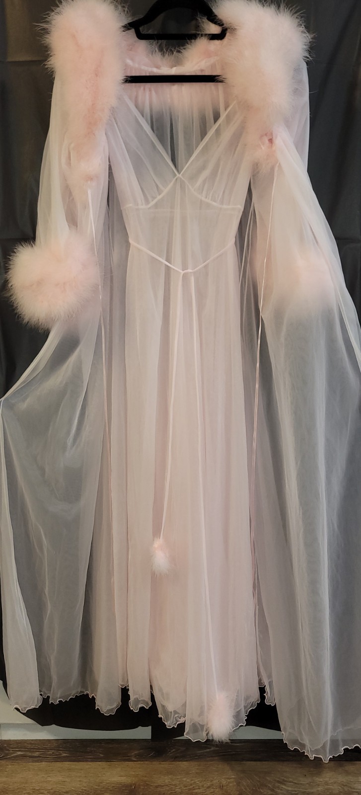 Vtg InTime 2 Layers Sheer Chiffon Lingerie gown Peignoir Robe S Pink Movie Star