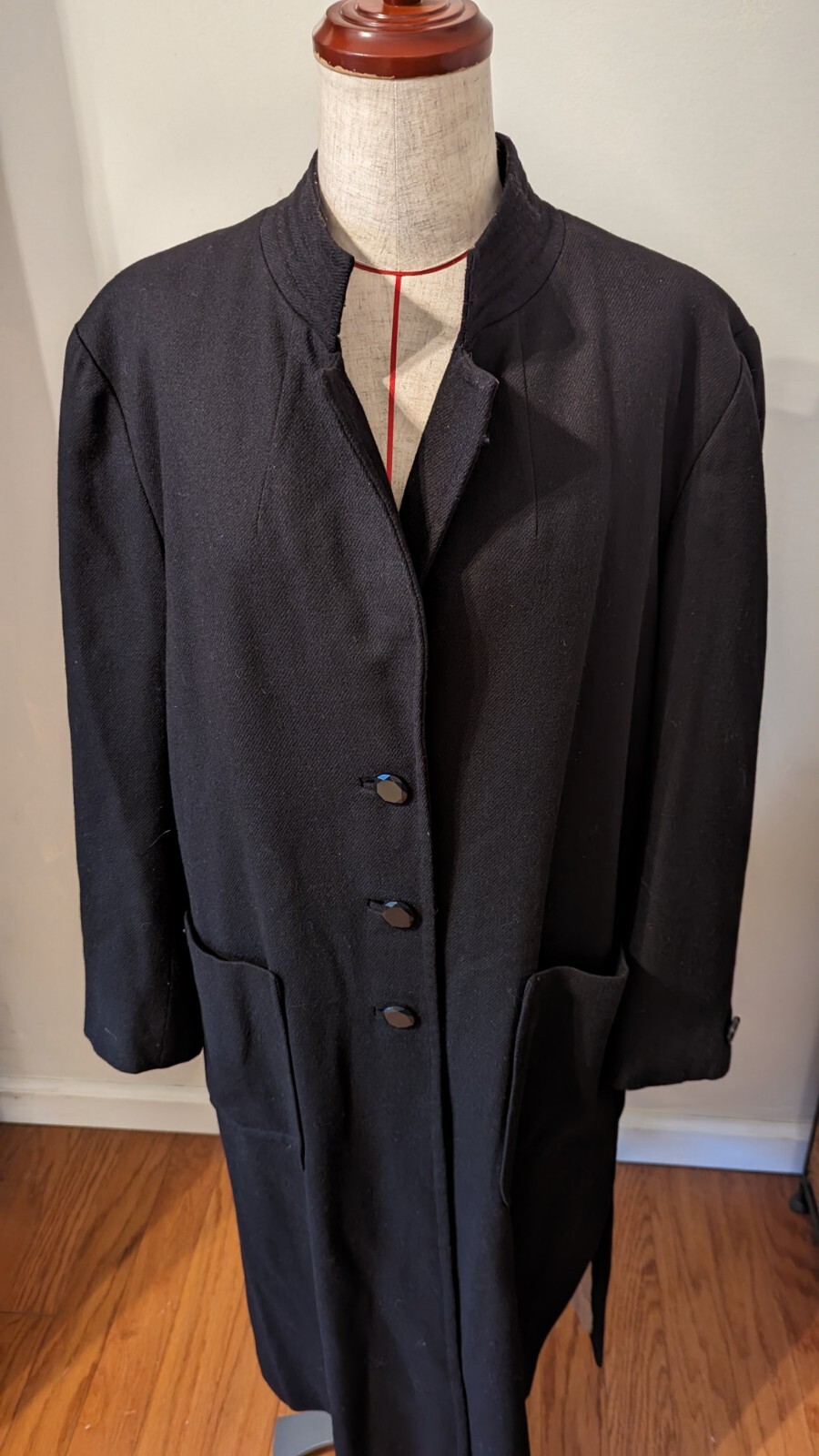 Vintage Vogue Pattern Med/Lg American Designer Long Black Trench Coat Wool 80&rsquo;s