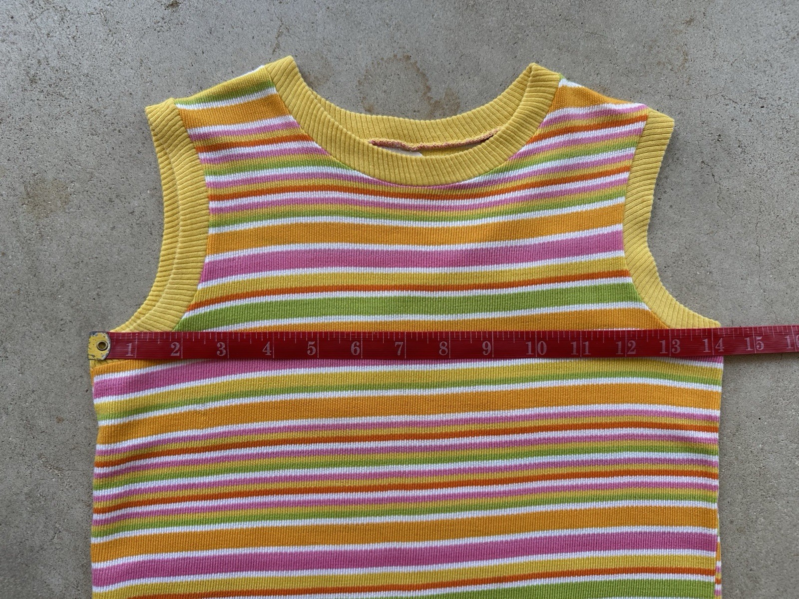 1960s 70s Stripe Knit Crop Tank Top Mod Resort Sportswear Surf Pink XS S VTG