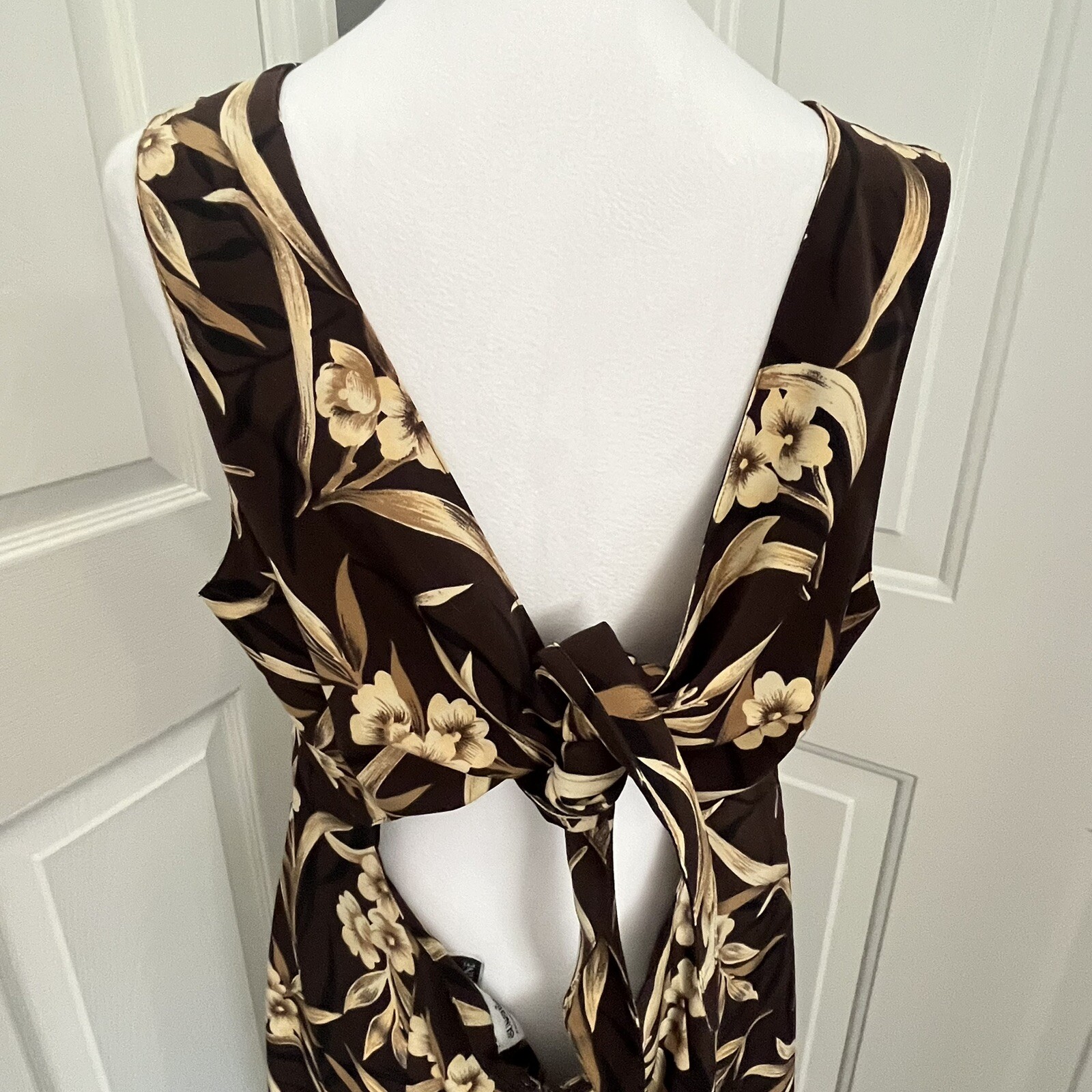 Vintage 90s Sunshine Starshine Brown Tropical Maxi Dress 14 Resort Beach Party