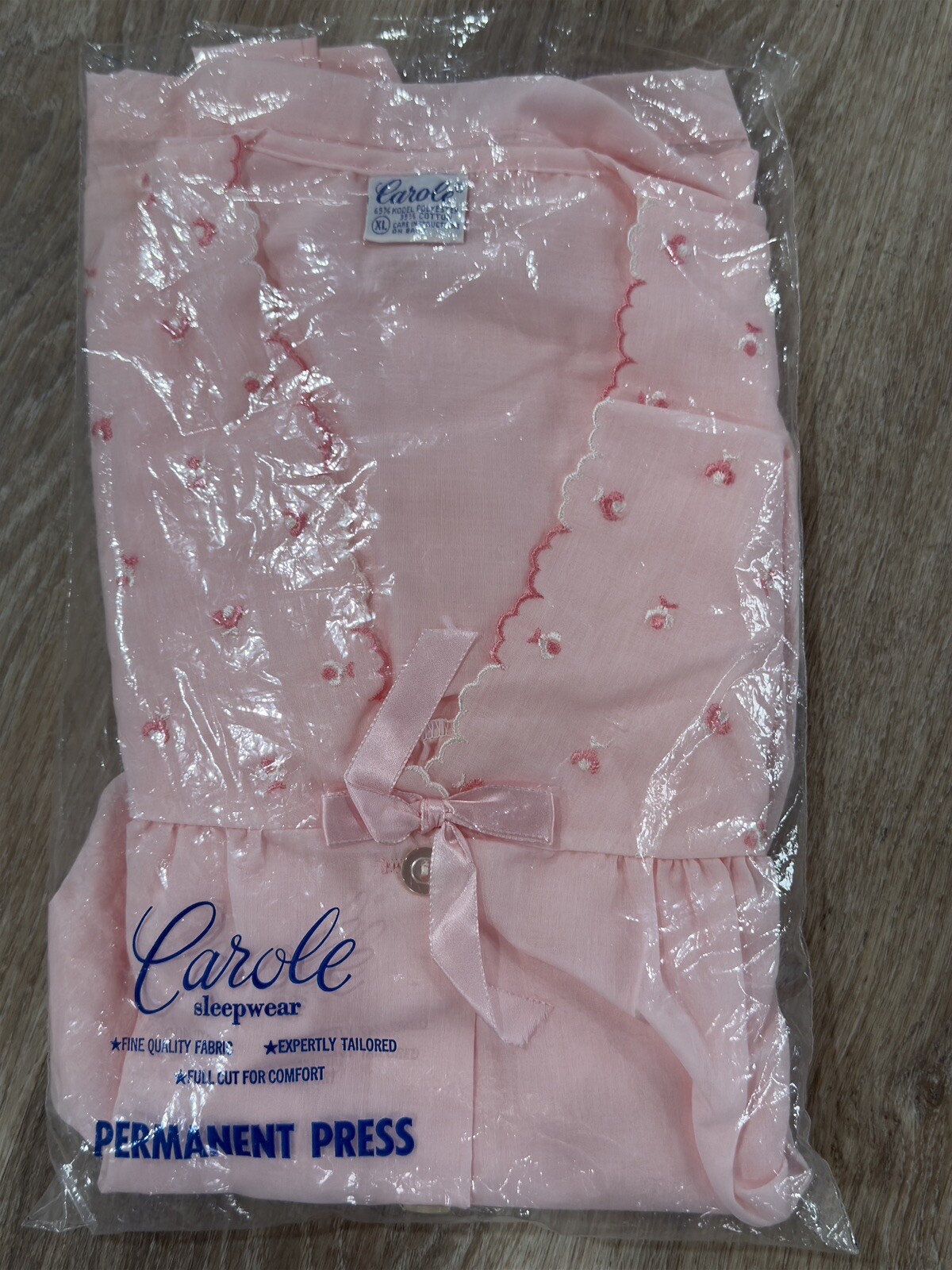 Vtg Carole Perm Press Kodel Poly Cotton Blend Pink Long Night Gown Sleepwear XL