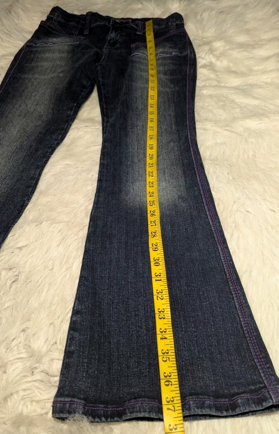 VANILLA STAR Purple STITCHED Low Rise Blue Jeans COOL DENIM Junior&rsquo;s 5 ALTERED
