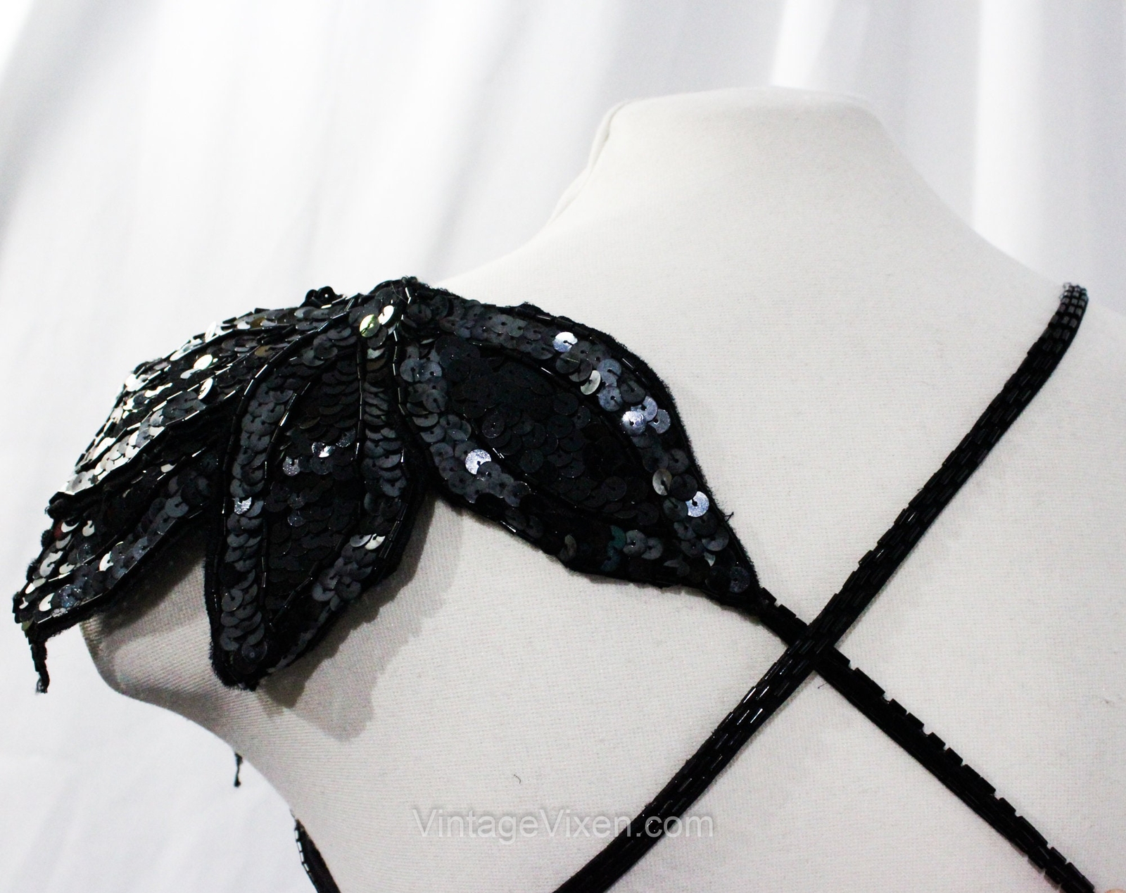 Sexy Black Party Dress – Small Glam Disco 80s Beads & Sequins Size 4 Asymmetric