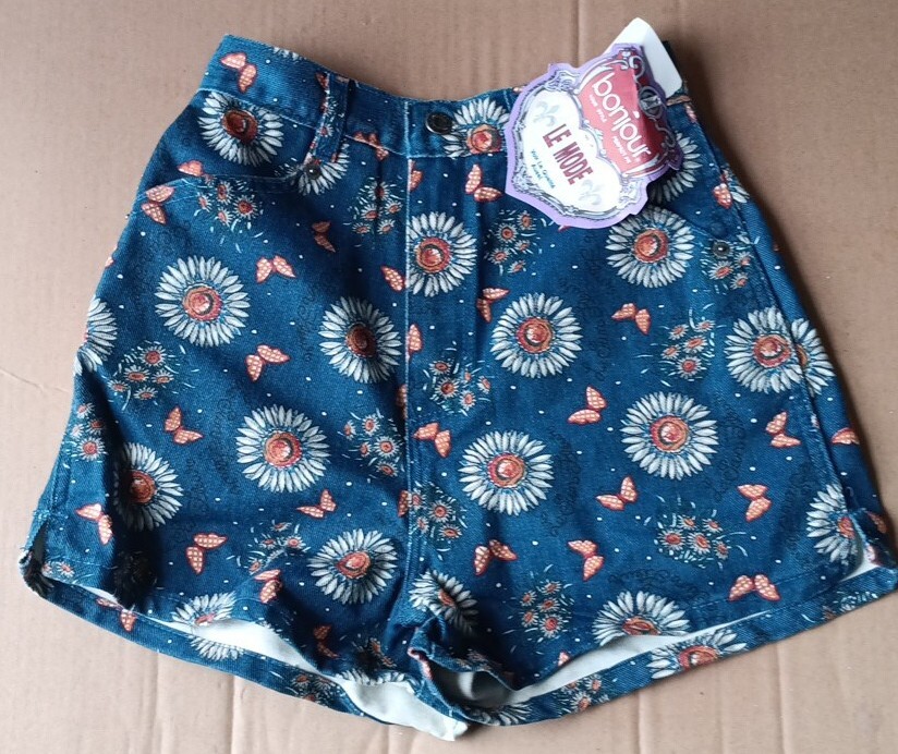 NWT VTG BONJOUR Le Mode Shorts Super 1990s Women Girl SZ 3/4 Deadstock BLUE 22W
