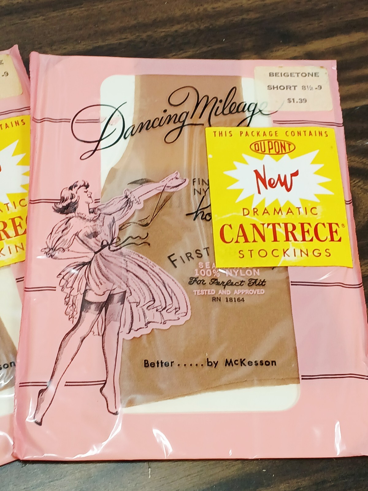 Vtg 50&rsquo;s Cantrece Stockings = Lot of 2 Pairs = Beige/Short 8.5-9 size = NOS