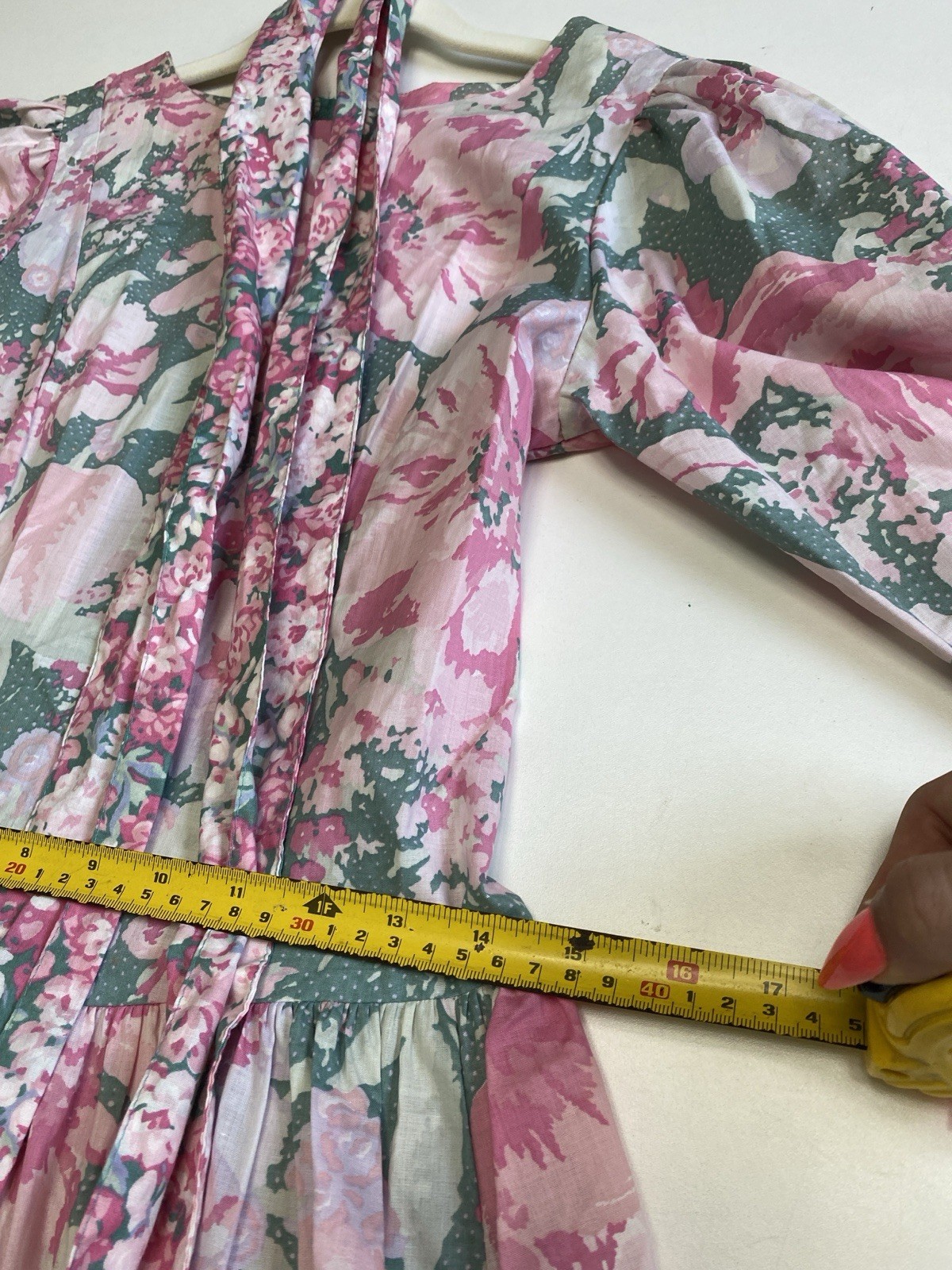 Vintage Laura Ashley Dress S (8) Floral Pink Puff Sleeve Made In UK Cotton Pink