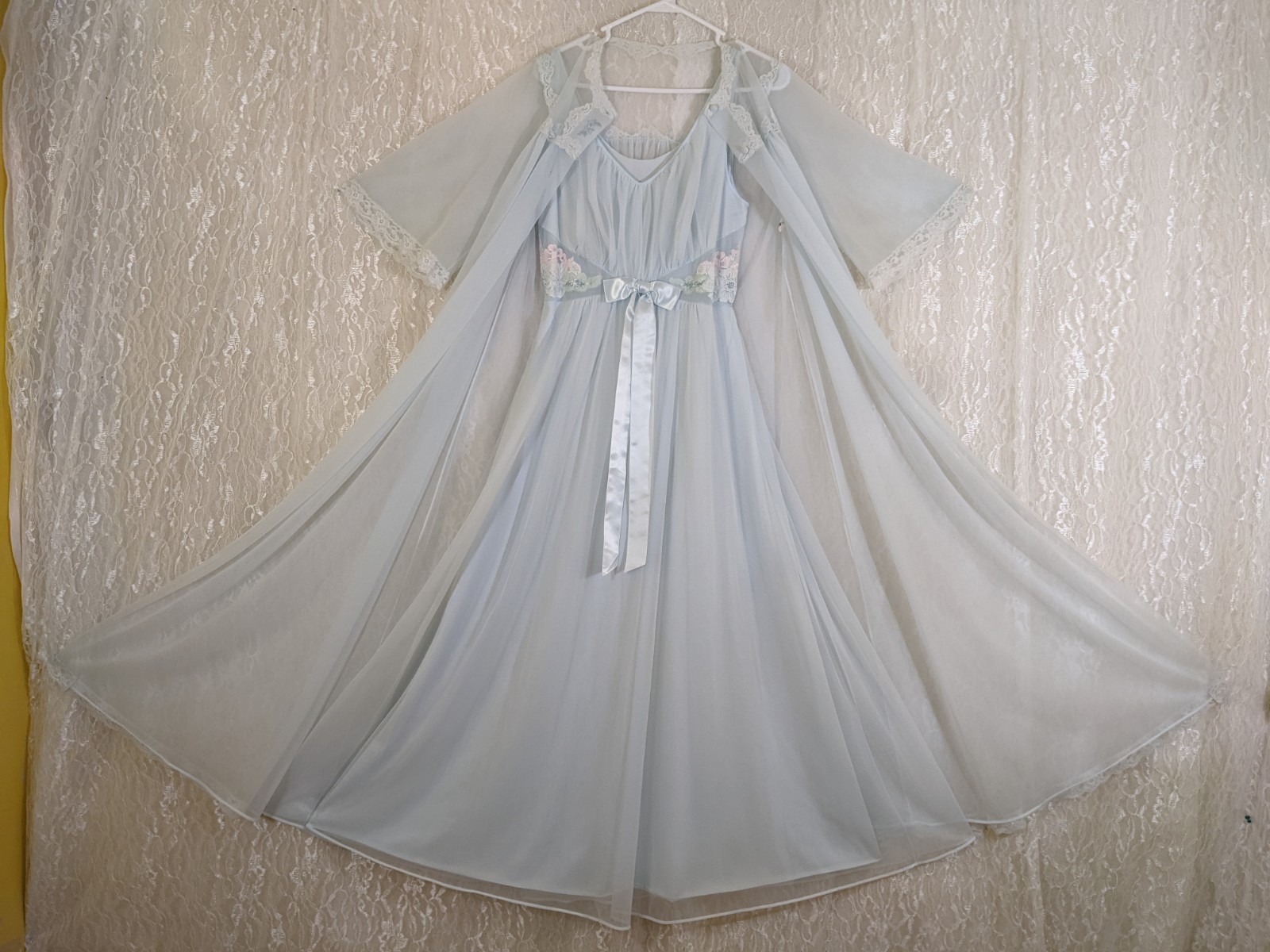 Vintage Shadowline Chiffon Dressing Gown Robe Lingerie Nightgown Blended Set M