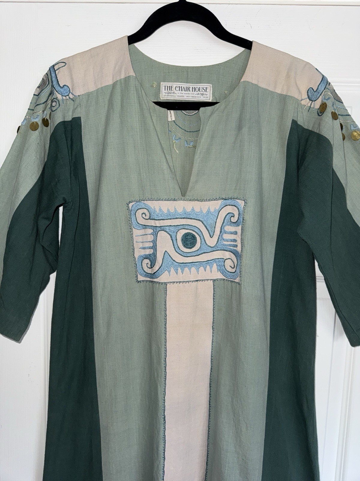 Vintage The Chair House Evil Eye Woolen Mill Ghirardelli Square Kaftan Dress VTG