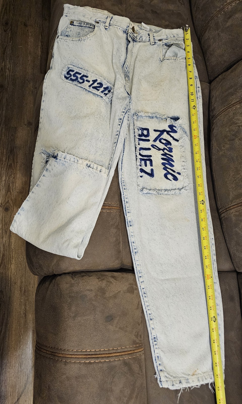 Vintage Kozmic Bluez Distressed Patchwork Jeans 36/32 USA Read Description!!