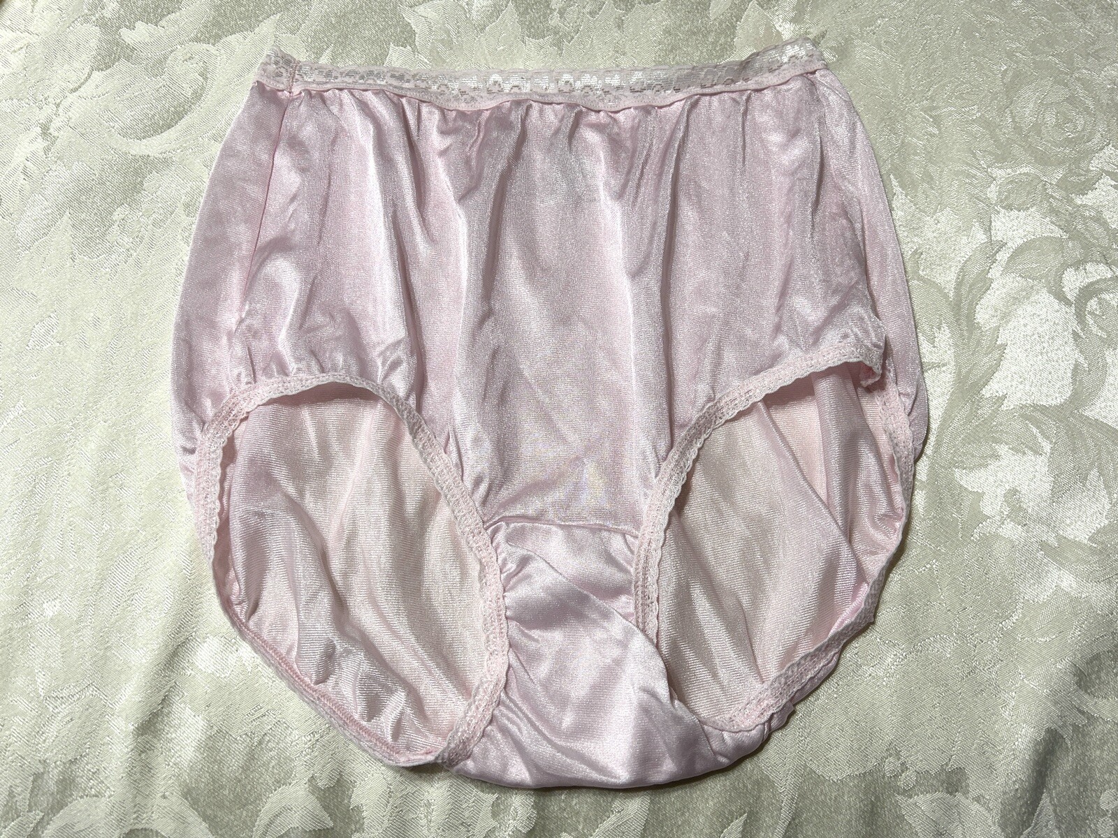 Vtg HANES 100% Nylon Satin Lace Band 7/L Pink Sissy Panties #299