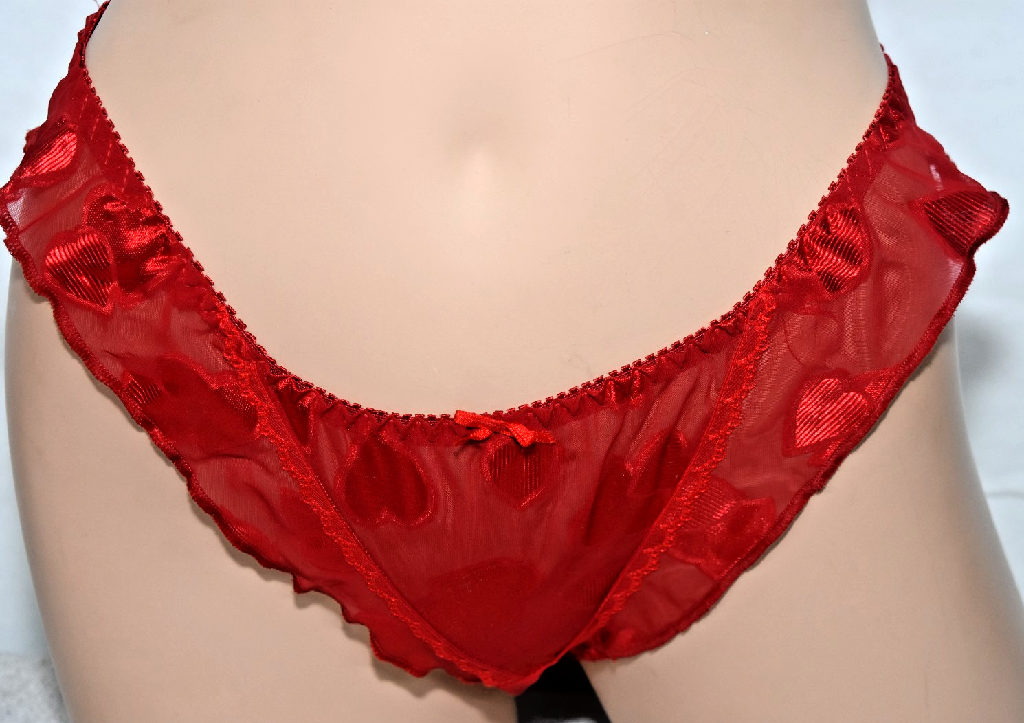 Vtg NWT Rene Rofe See Through Shiny Red Heart Panty Bikini Flutter Sz 5 Small