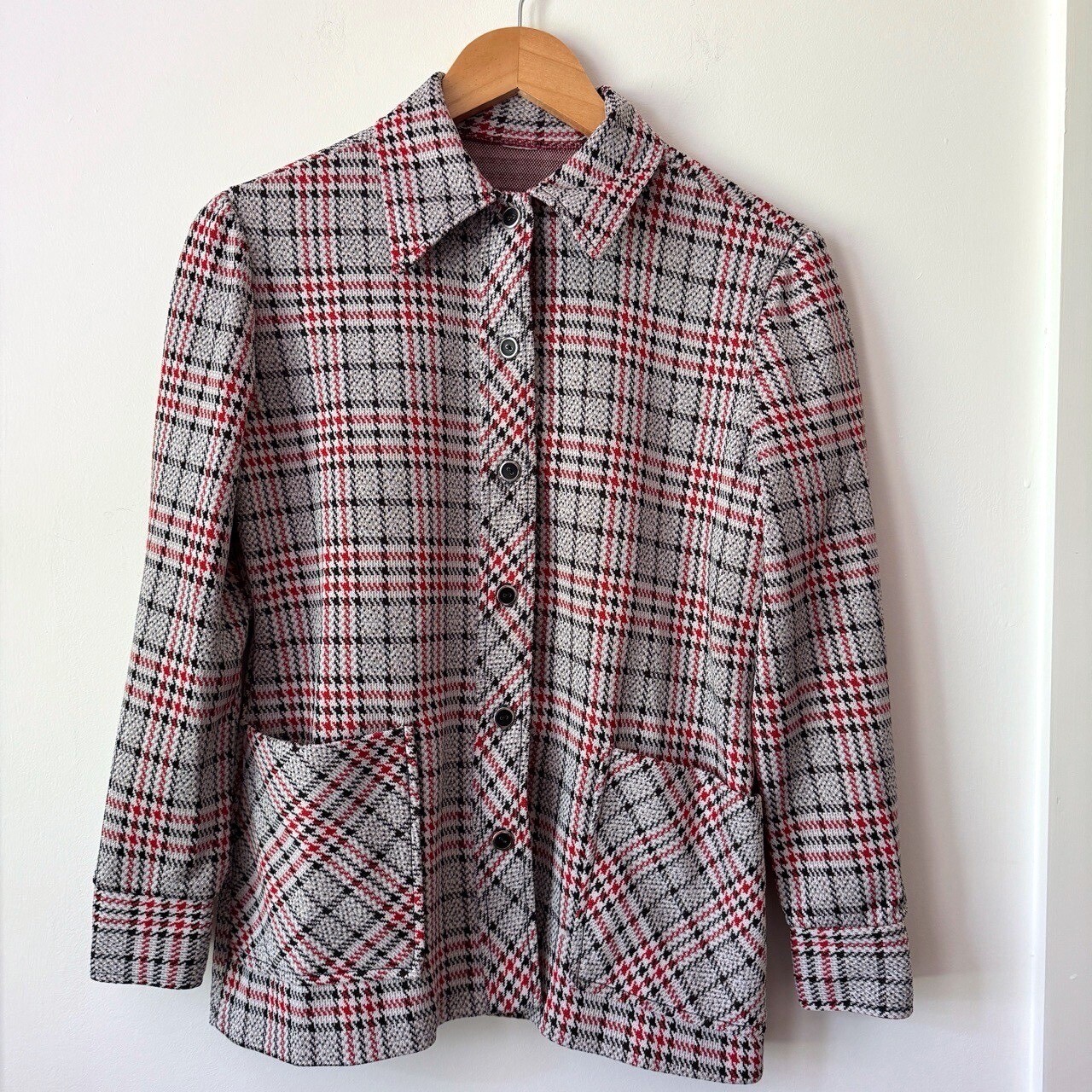 Vintage 70s Red Plaid Jacket Womens S Mod Blazer Twee Retro Academia Indie