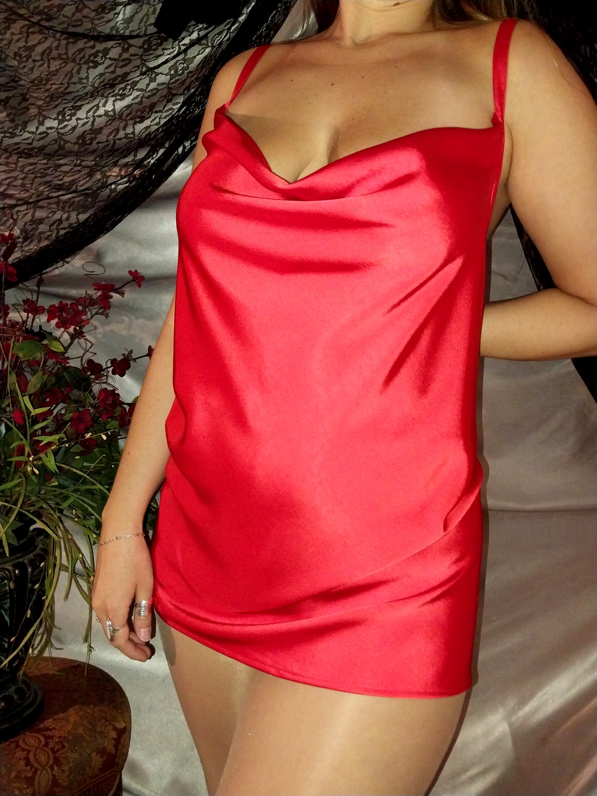 VTG DBL SATIN COWL DRAPE NECK SHINY RED PLUS FULL FIGURE CAMISOLE TOP 3X 60