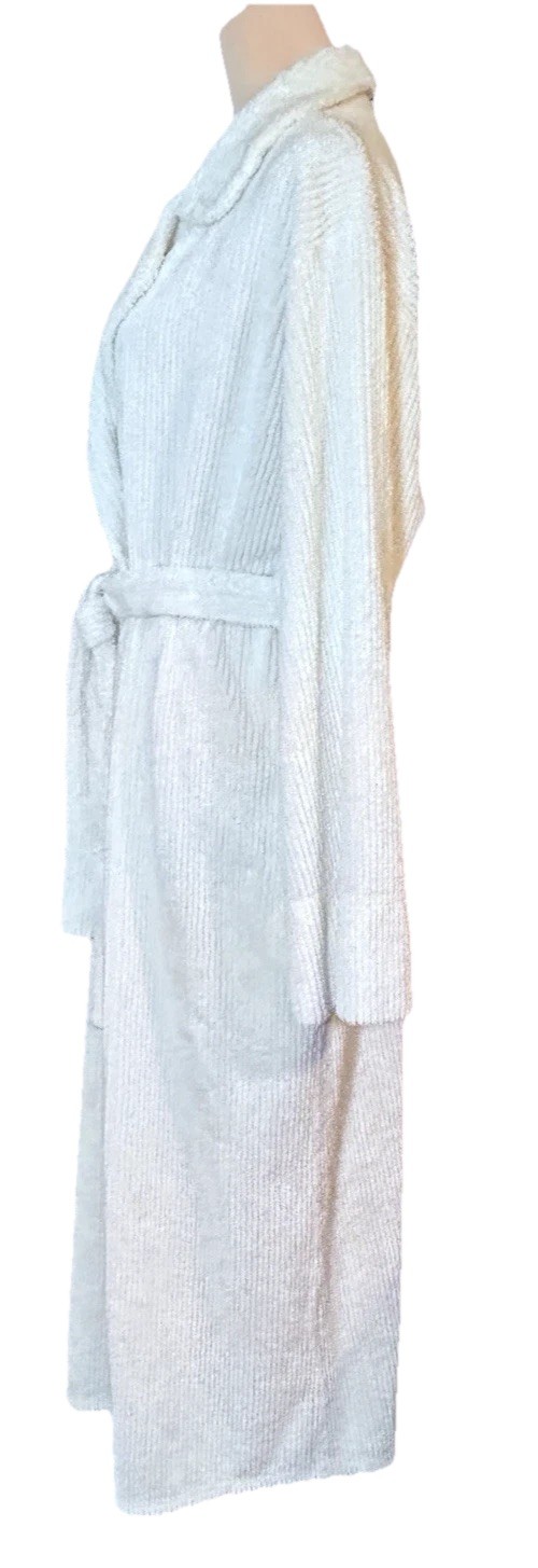 Vtg 80s Stan Herman Chenille White Robe Belt Pocket Cottage Shabby Chic USA M/L