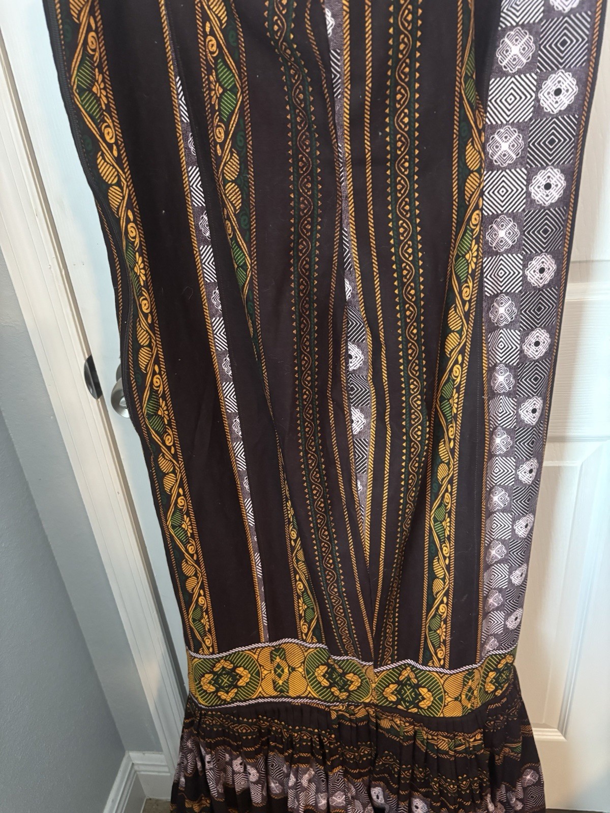 Vintage Boho Trumpet Maxi Dress Ethnic Print Festival Cottagecore