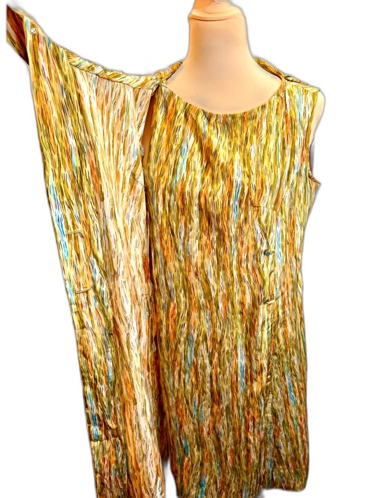 VTG 1950s Abstract Marbled Double Breasted Bow Satin Mid Century M L
