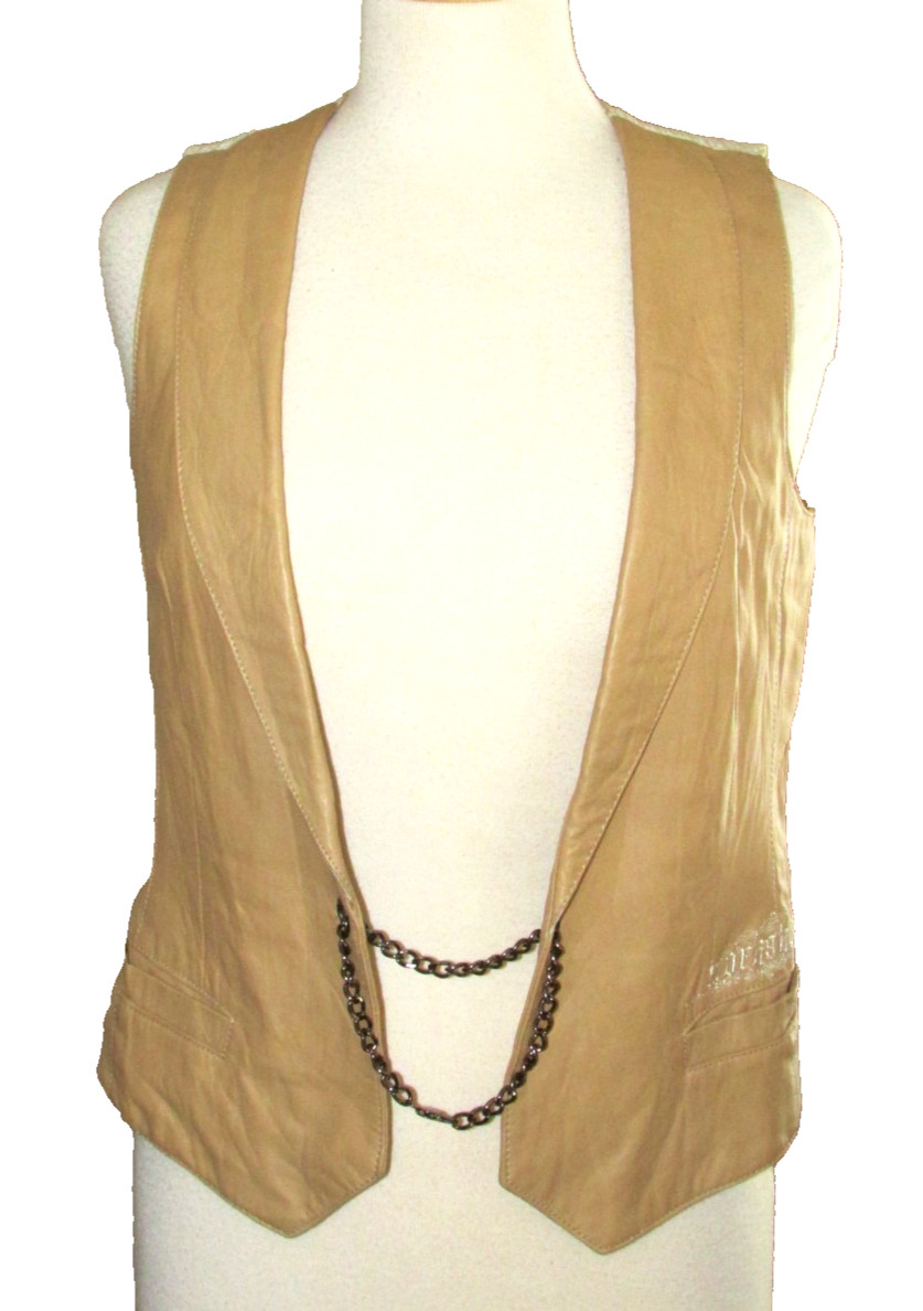 VTG Y2K Johnny Was 3 J Workshop Leather Embroidered tie back Vest M VERY RARE
