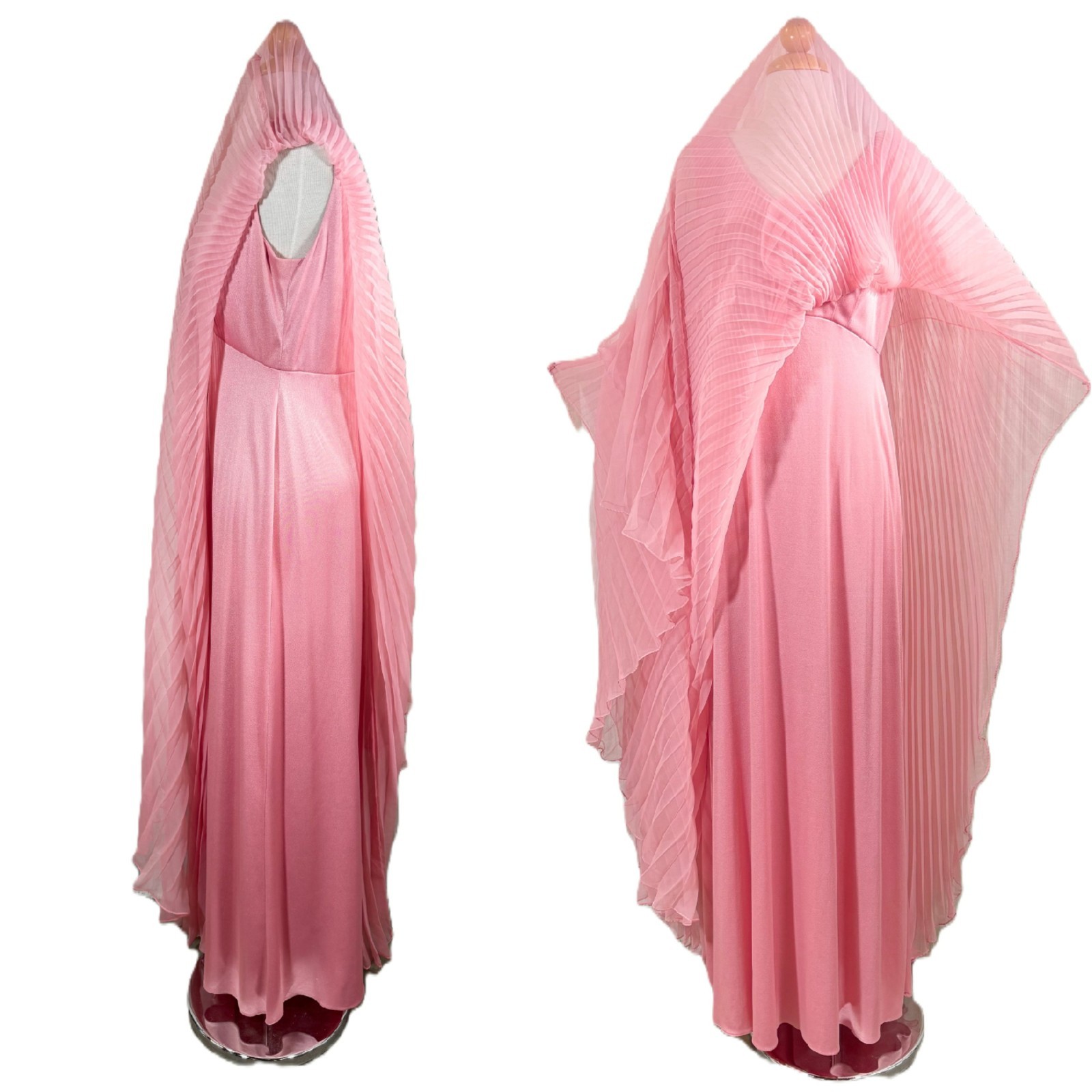 Vintage Miss Elliette Cape Pleated Maxi Dress, Pink Goddess Dress