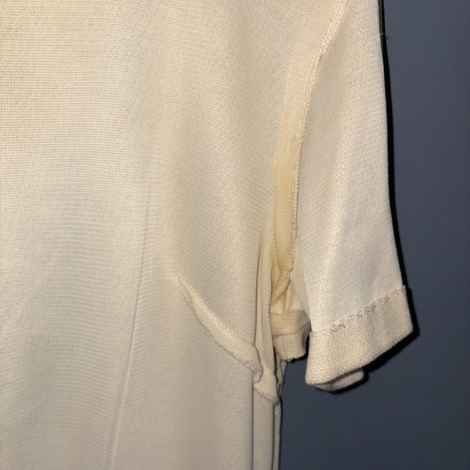 Vintage 1960’s Mod Style Knit Shift Dress Cream & Lime Green Size 16