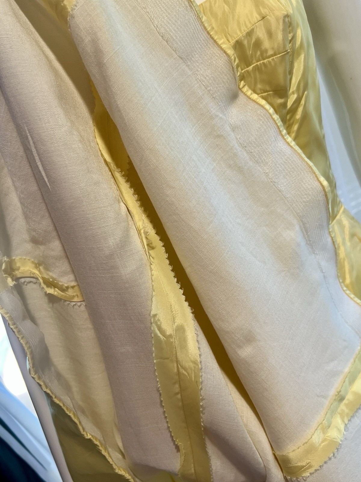 Vintage Buttercream Lined Yellow Strapless Satin Darted Boned Bust Circle Dress