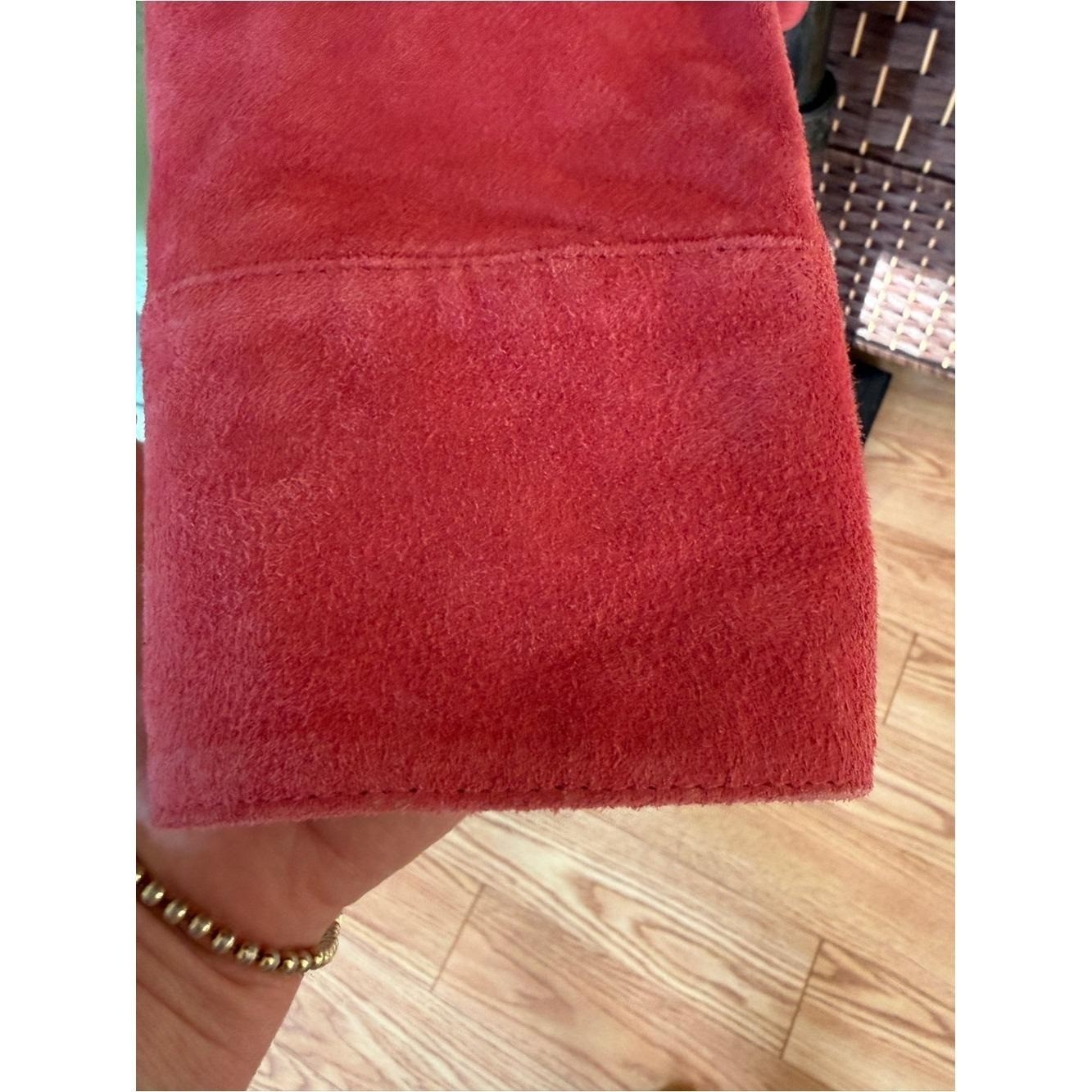 Vintage A.M.I. Pink Suede Leather Jacket Size L Pleated Corset Waist