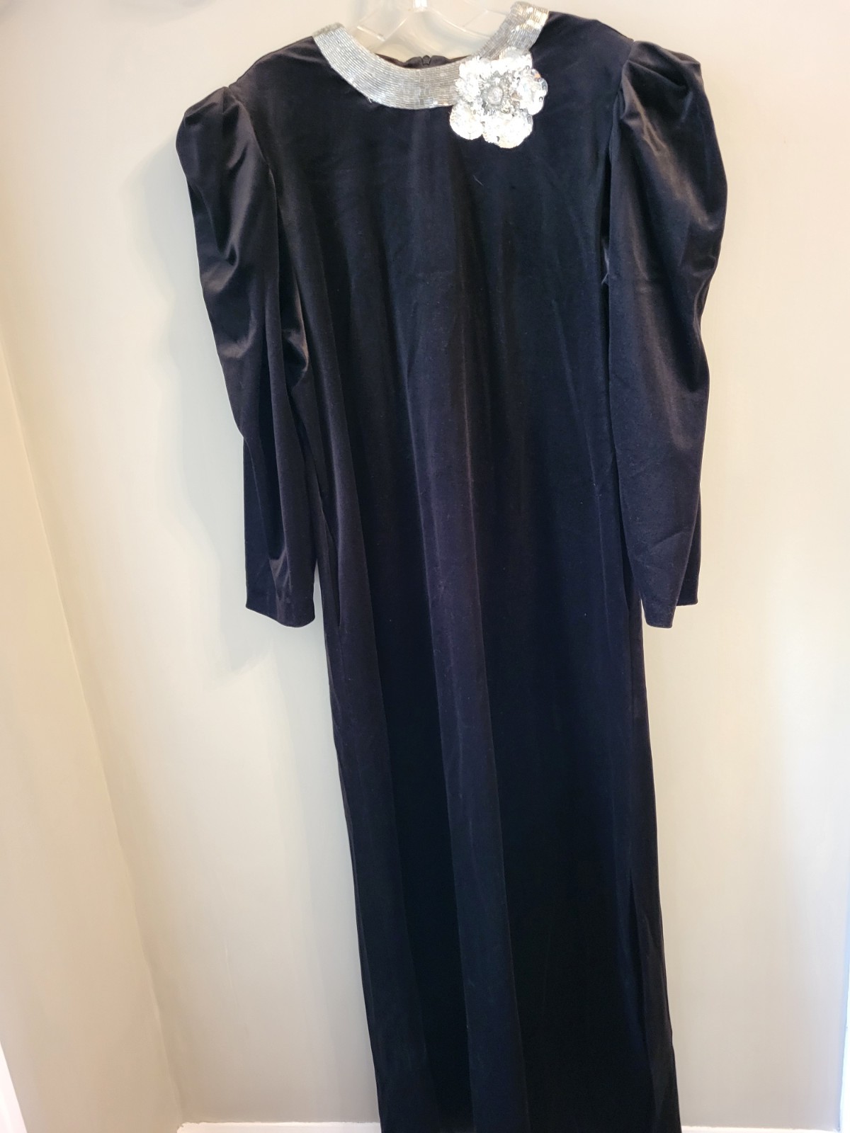 David Brown Vintage Black Velour Dress With Silver Sequined Neckline Medium