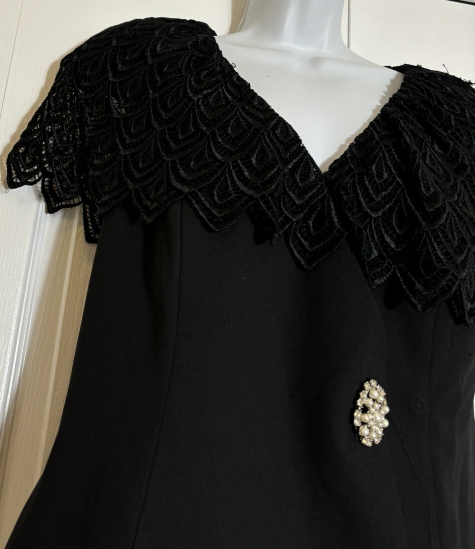 Vtg Cachet Bari Protas black Short Sleeve blazer lace collar shoulder pads sz 10