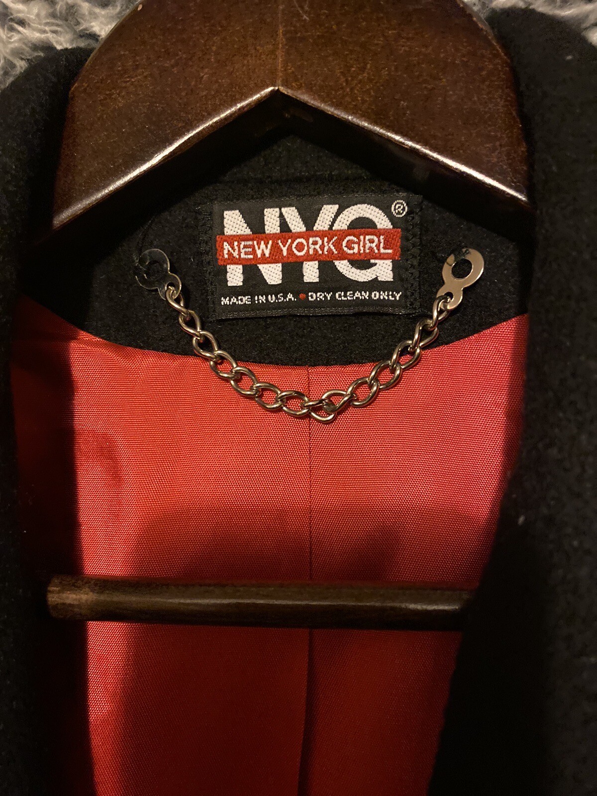 Solid Wool Coat New York Girl Black With Red Lining USA Union Made Vintage Sz 8