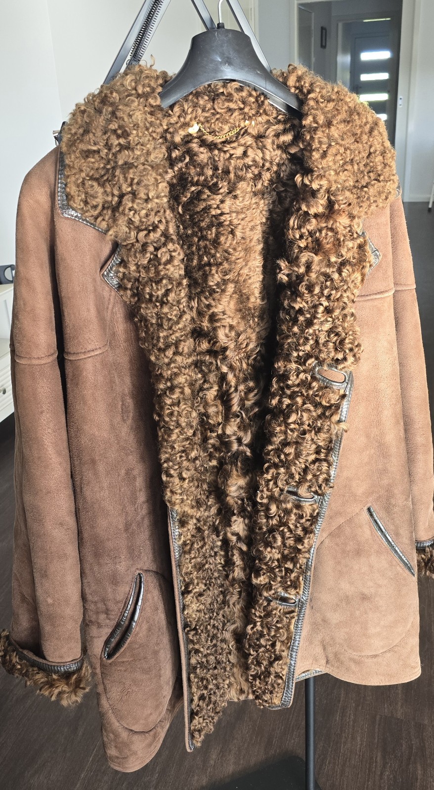 Vintage ANTARTEX Scotland Lambskin Coat | Curly Mongolian Fur Trim | Boho Brown