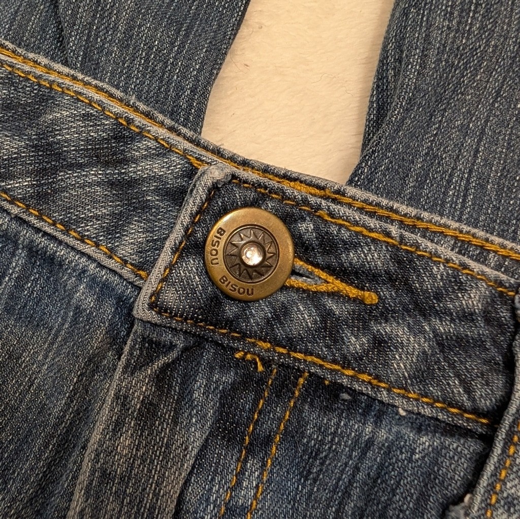 Bisou Bisou Y2K Bootcut Jeans Medium Wash Distressed Size 8
