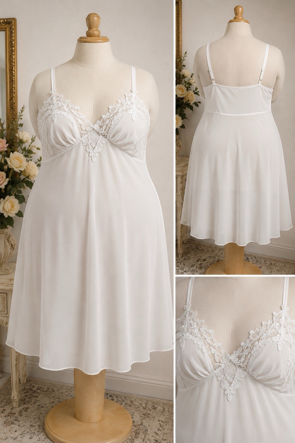 Sheer Fairy Princess Babydoll Bridal White Plus Lingerie 26 / 28 3x 4x Appliqué