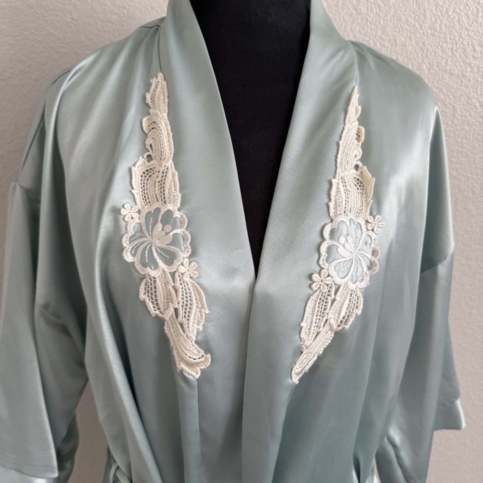 Vintage Small Inner Most Night Gown & Belted Robe Set Satin Sage Green Made USA