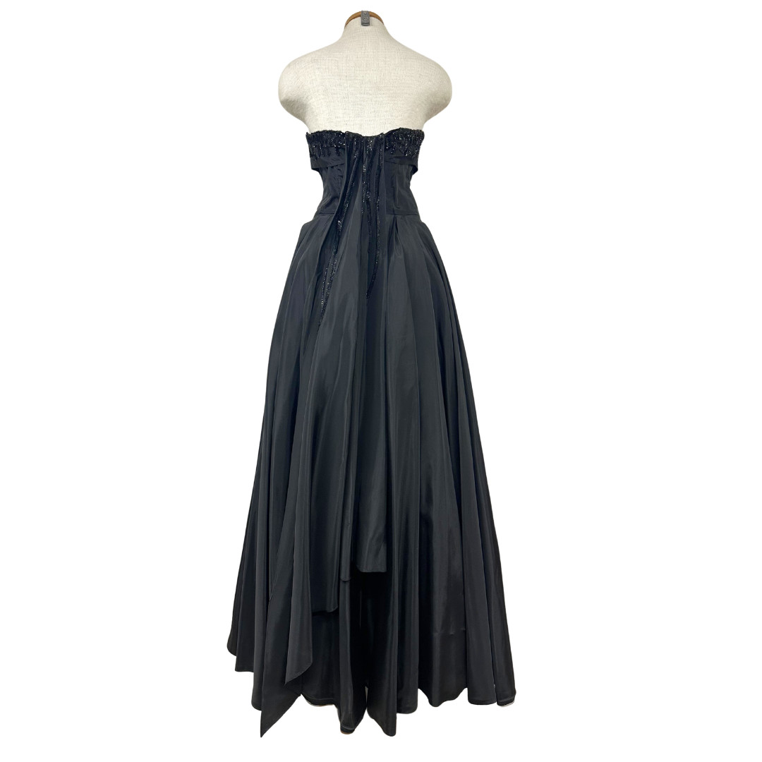 Vintage 1950s Black Taffeta Sequin Strapless Ball Gown