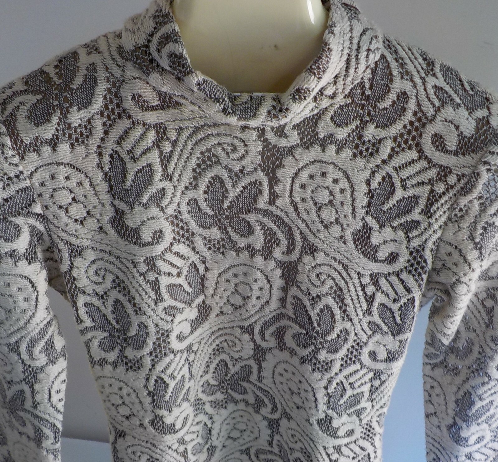 PINS and NEEDLES Sheer Knit Overlay Open Plunging Back Tan and Ivory SZ SMALL