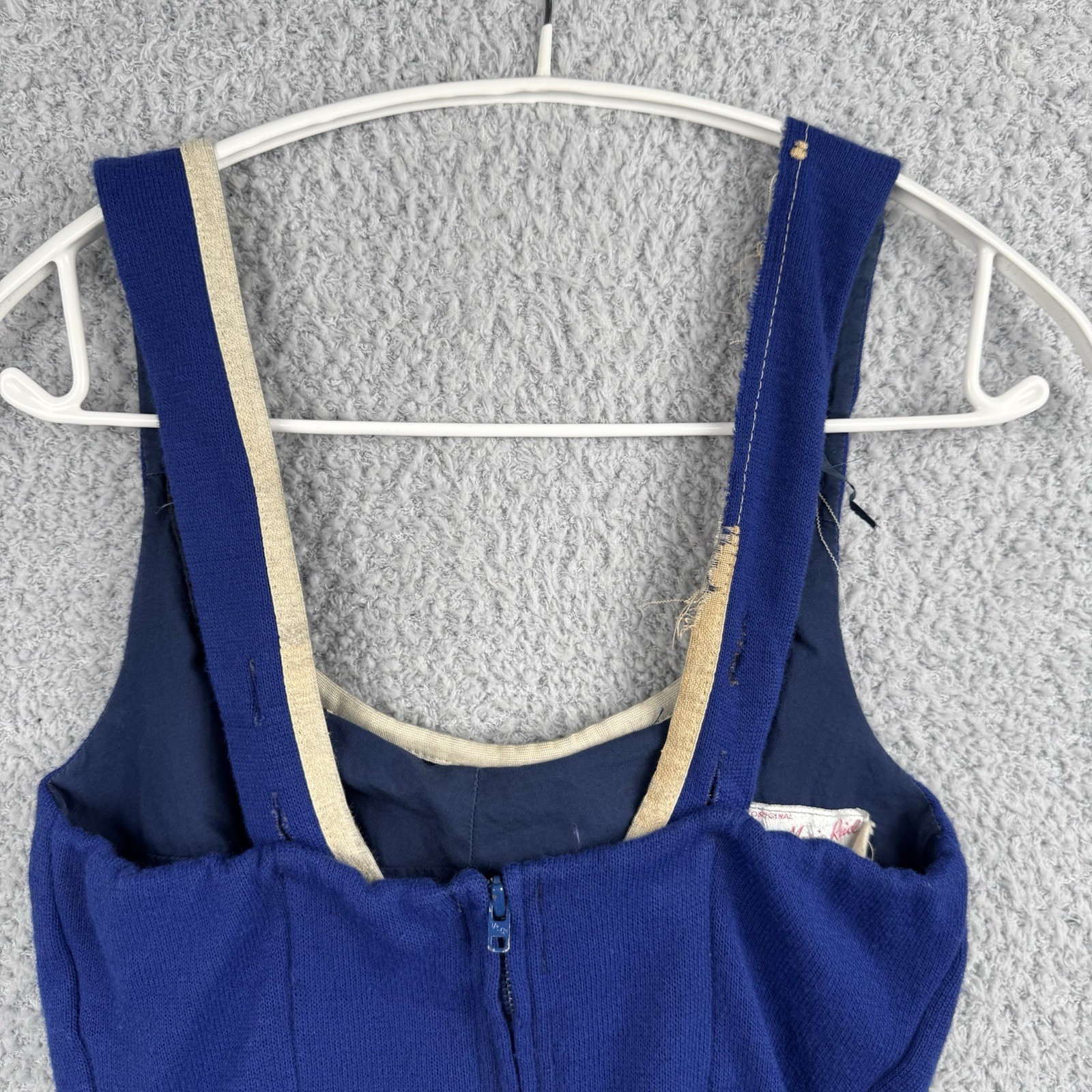 Vintage 50s Rose Marie Reid California One Piece Swimsuit Bodysuit Blue White