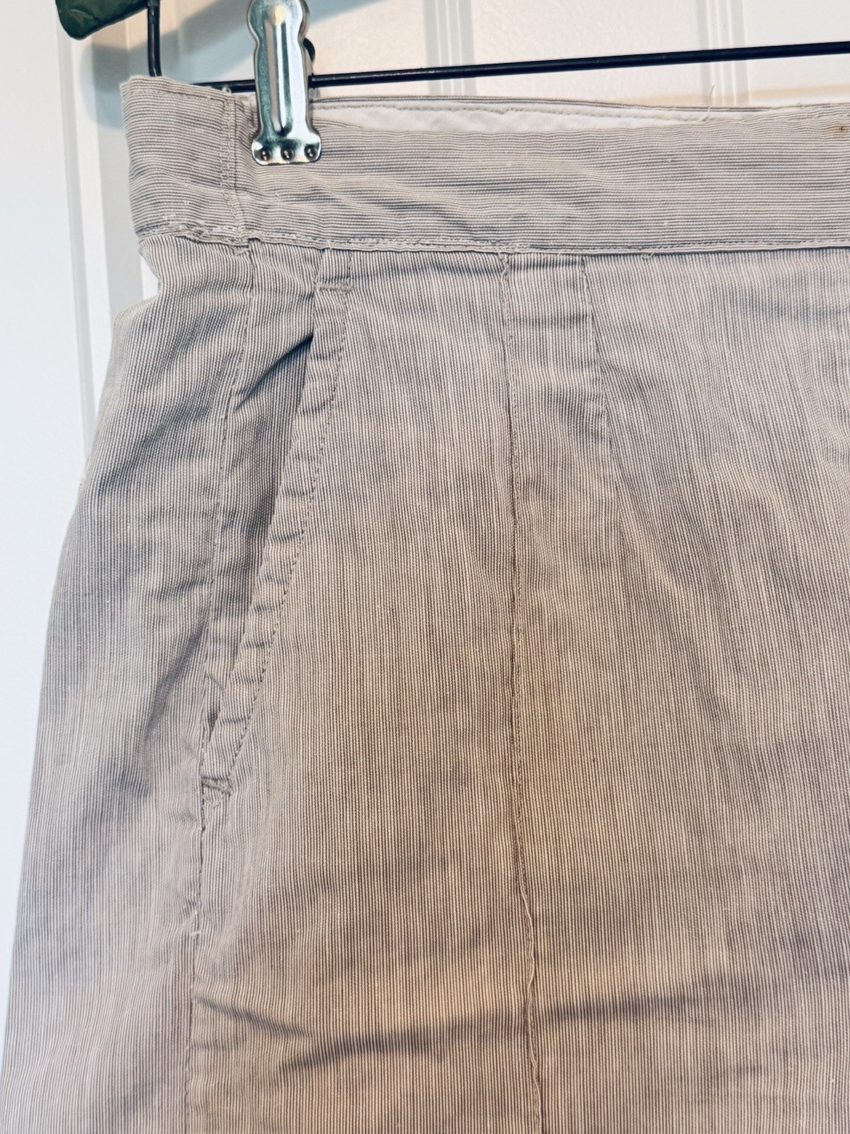 50s Vintage Women&rsquo;s Side Zip Brown White Stripe Cotton MCM Pants 27&Prime; waist x 25