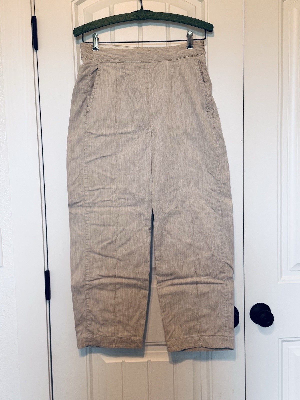50s Vintage Women&rsquo;s Side Zip Brown White Stripe Cotton MCM Pants 27&Prime; waist x 25