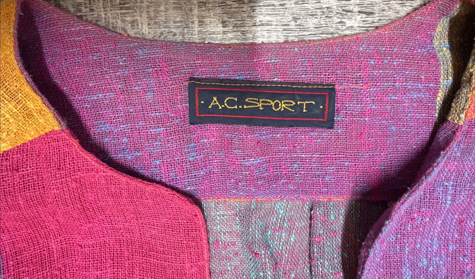 Vtg AC Sport 3 Pc Patchwork Skirt and Jacket Blazer Belt Suit Multi Color Boho S